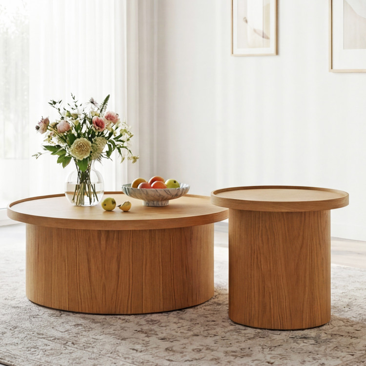 Dubový konferenčný stolík dub natural, Ø 80 cm tvar valec