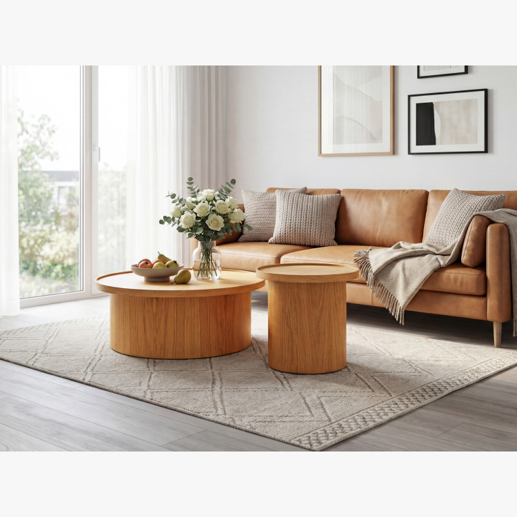 Dubový konferenčný stolík dub natural, Ø 80 cm tvar valec