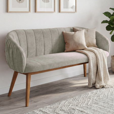 Čalúnená lavica Elba s dubovými nohami v šedej farbe