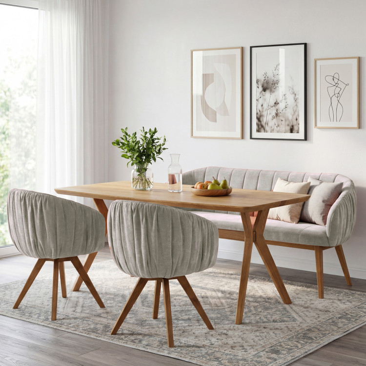 Dubový jedálenský set z masívu – oválny stôl countryside 180cm, lavica a stoličky Elba