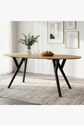 Dubový oválny stôl, čierne nohy mak 180 x 90 cm