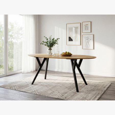 Dubový oválny stôl, čierne nohy mak 180 x 90 cm