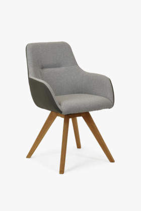 Otočné kreslo s drevenými nohami, sivé