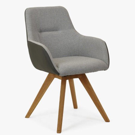 Otočné kreslo s drevenými nohami, sivé