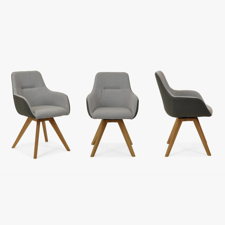 Otočné kreslo s drevenými nohami, sivé