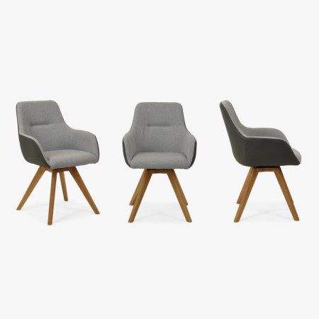 Otočné kreslo s drevenými nohami, sivé