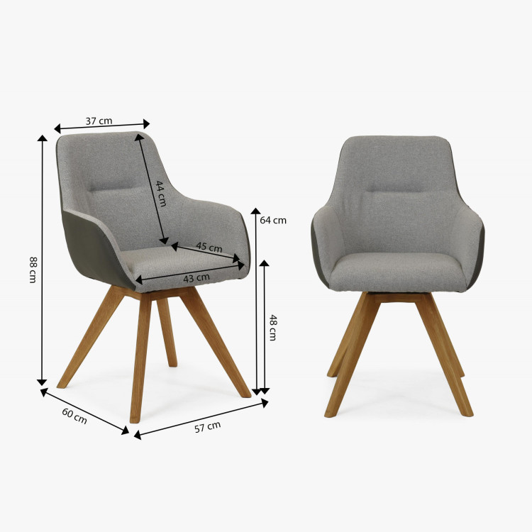 Otočné kreslo s drevenými nohami, sivé