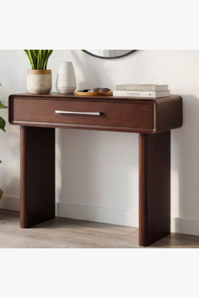 Designový konzolový stolík so zásuvkou v farbe orech