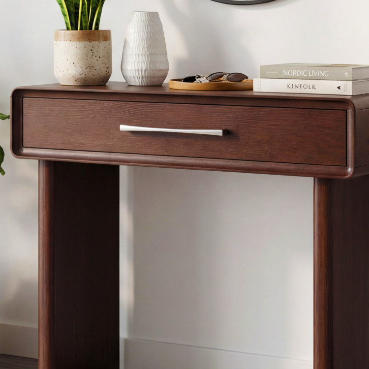 Designový konzolový stolík so zásuvkou v farbe orech