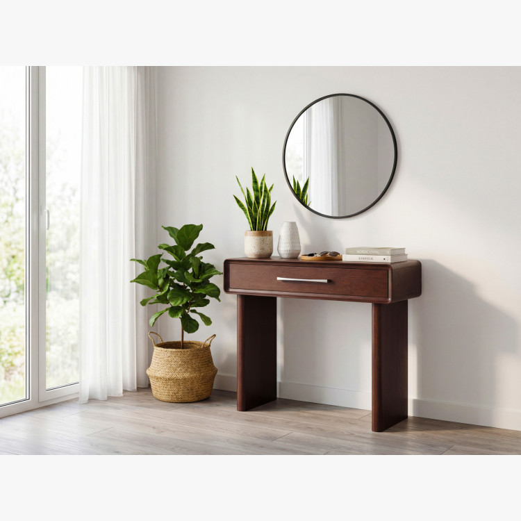 Designový konzolový stolík so zásuvkou v farbe orech