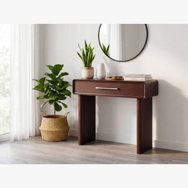 Designový konzolový stolík so zásuvkou v farbe orech