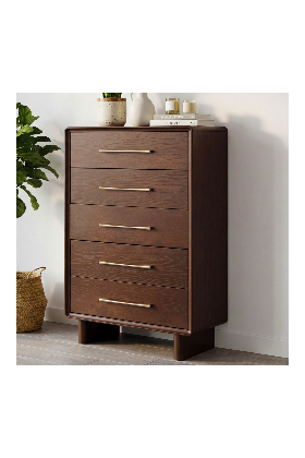 Vysoká dizajnová komoda s 5 zásuvkami v farbe orech
