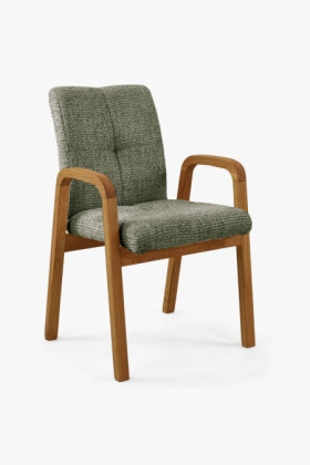 Dubová stolička s podrúčkami, čalúnená zelená