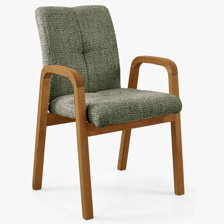 Dubová stolička s područkami, čalúnená zelená
