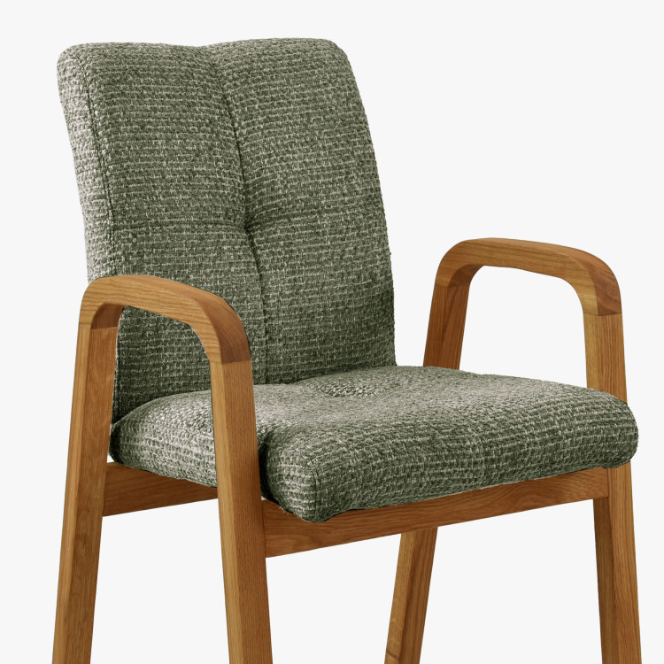 Dubová stolička s područkami, čalúnená zelená