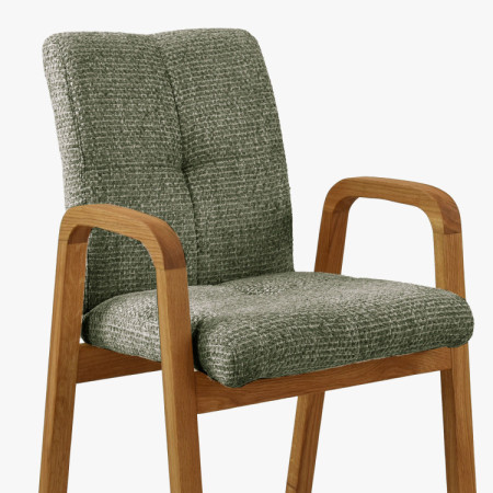 Dubová stolička s područkami, čalúnená zelená