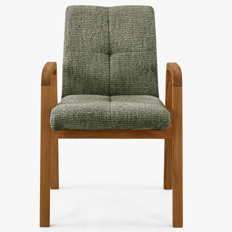 Dubová stolička s područkami, čalúnená zelená