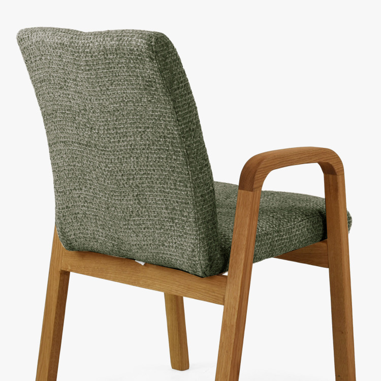 Dubová stolička s područkami, čalúnená zelená