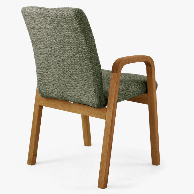 Dubová stolička s područkami, čalúnená zelená