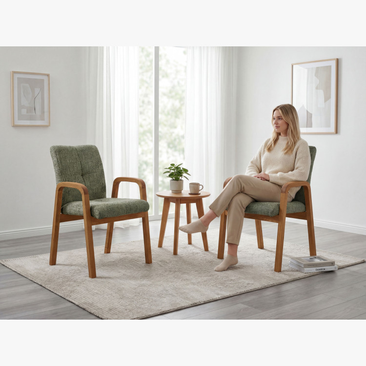 Dubová stolička s područkami, čalúnená zelená