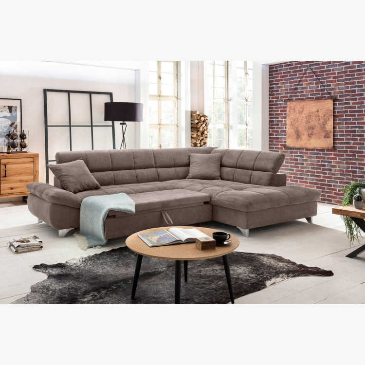 Rohová sedačka s funkciou spania farba hnedo šedá , Roh vpravo
