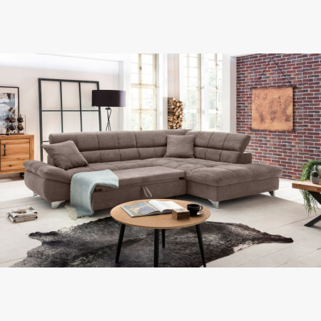 Rohová sedačka s funkciou spania farba hnedo šedá , Roh vpravo