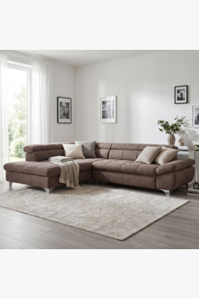 Rohová sedačka s funkciou spania farba hnedo šedá , Roh vľavo