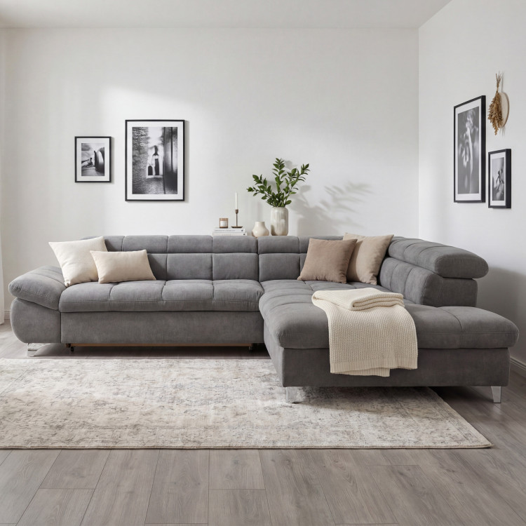 Rohová sedačka s funkciou spania farba sivá, Roh vpravo