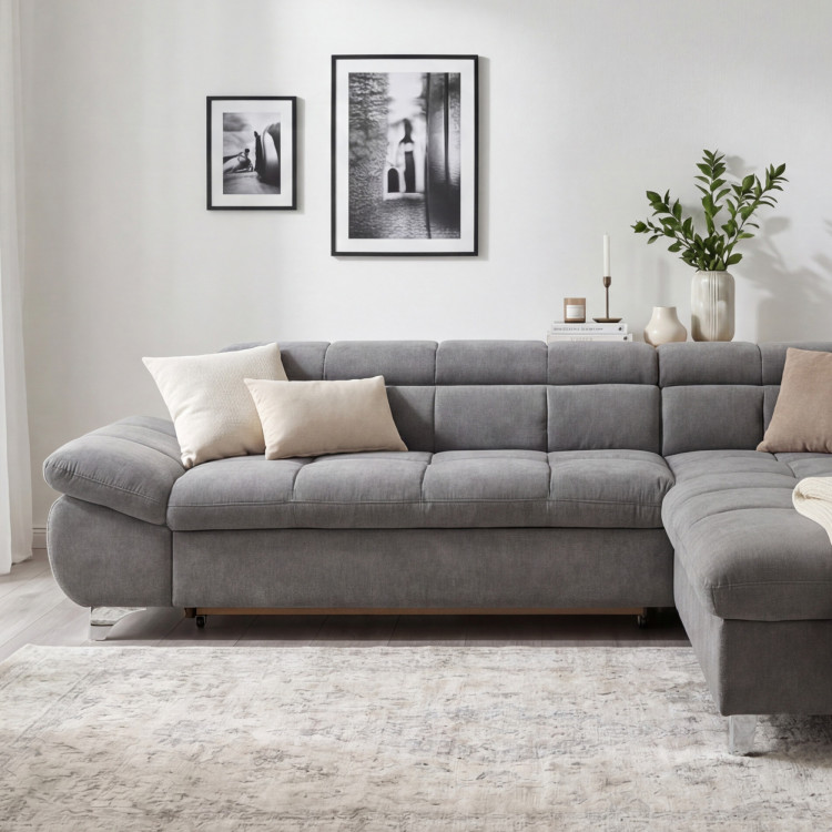 Rohová sedačka s funkciou spania farba sivá, Roh vpravo