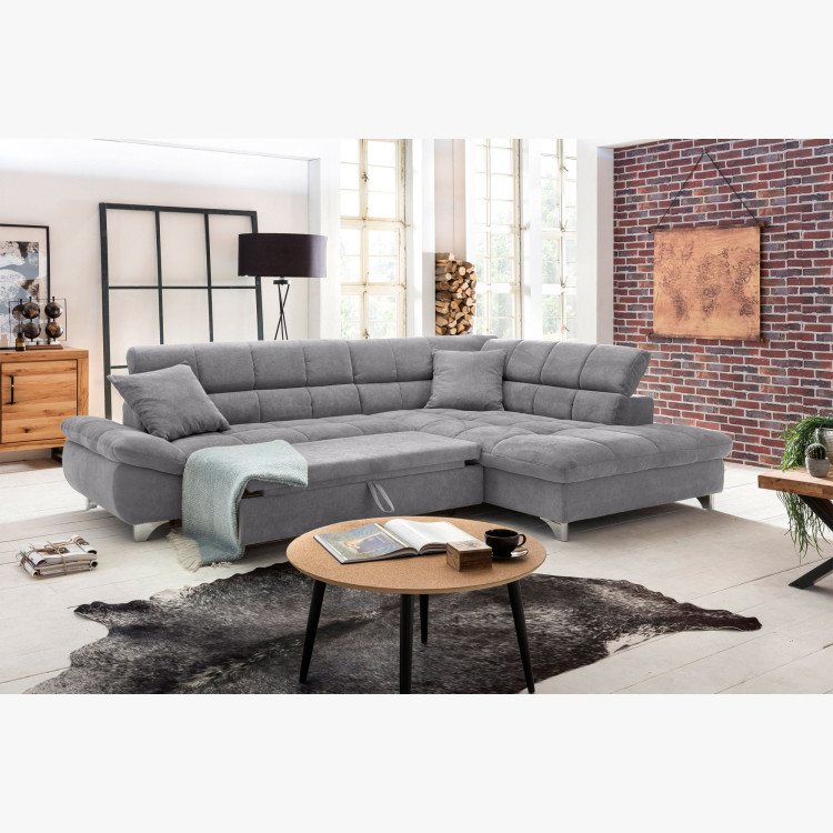 Rohová sedačka s funkciou spania farba sivá, Roh vpravo