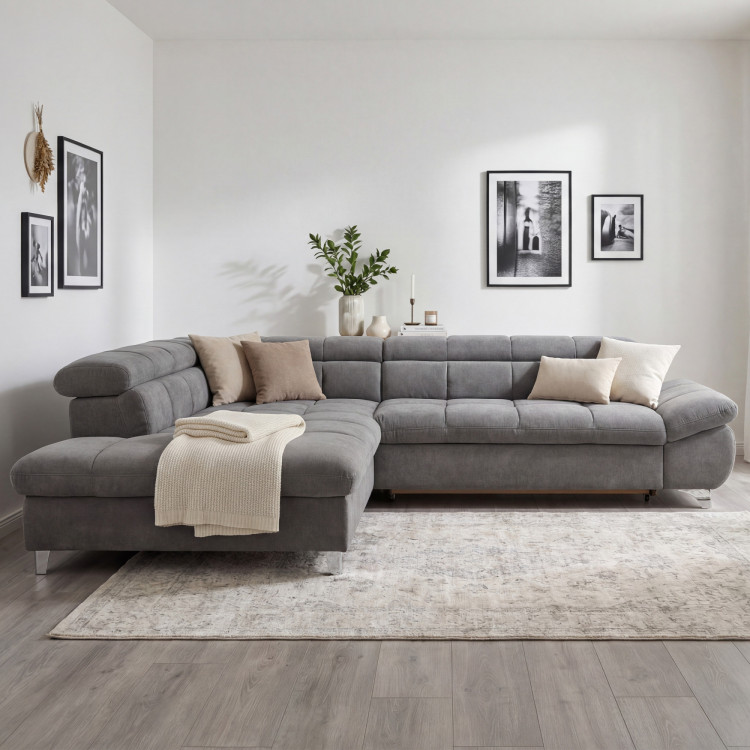 Rohová sedačka s funkciou spania farba sivá , Roh vľavo