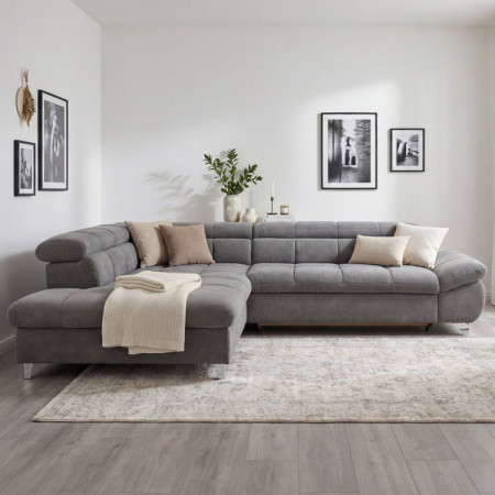 Rohová sedačka s funkciou spania farba sivá , Roh vľavo