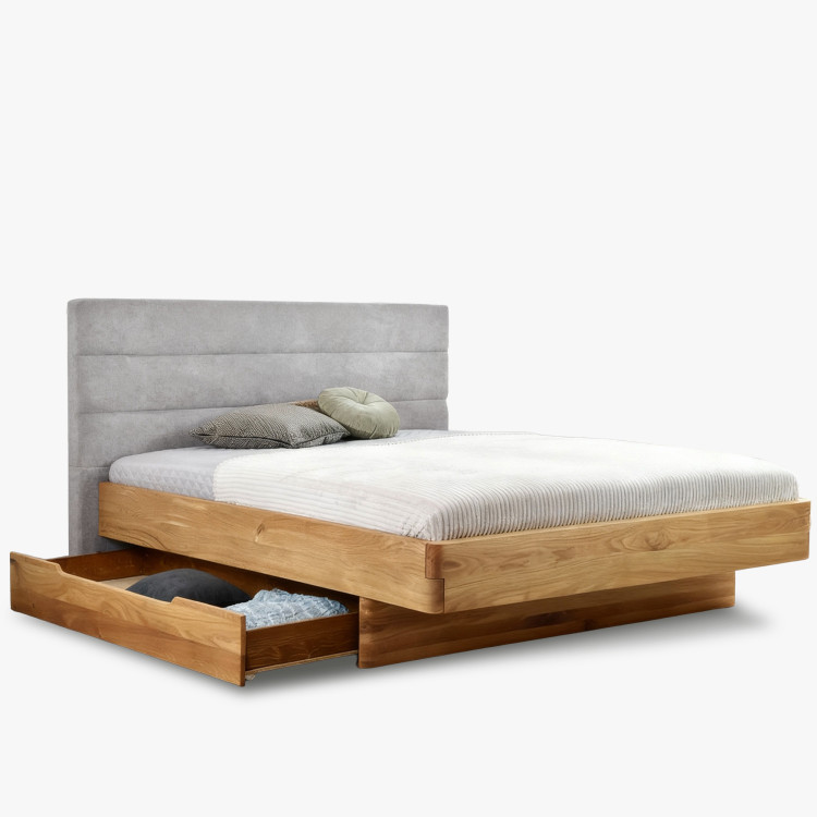 Dubová posteľ Dominika 160x200 cm s látkovým čelom sivá