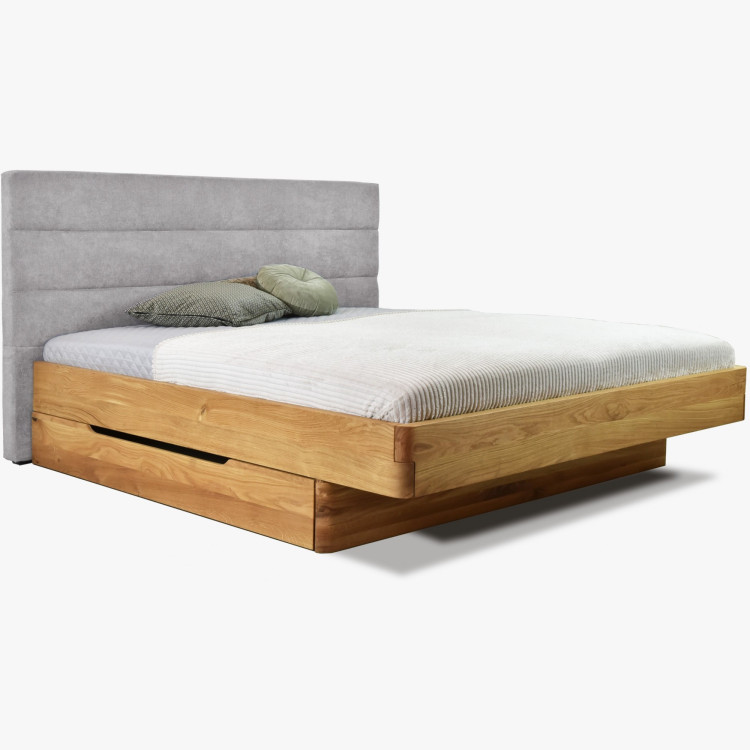 Dubová posteľ Dominika 160x200 cm s látkovým čelom sivá