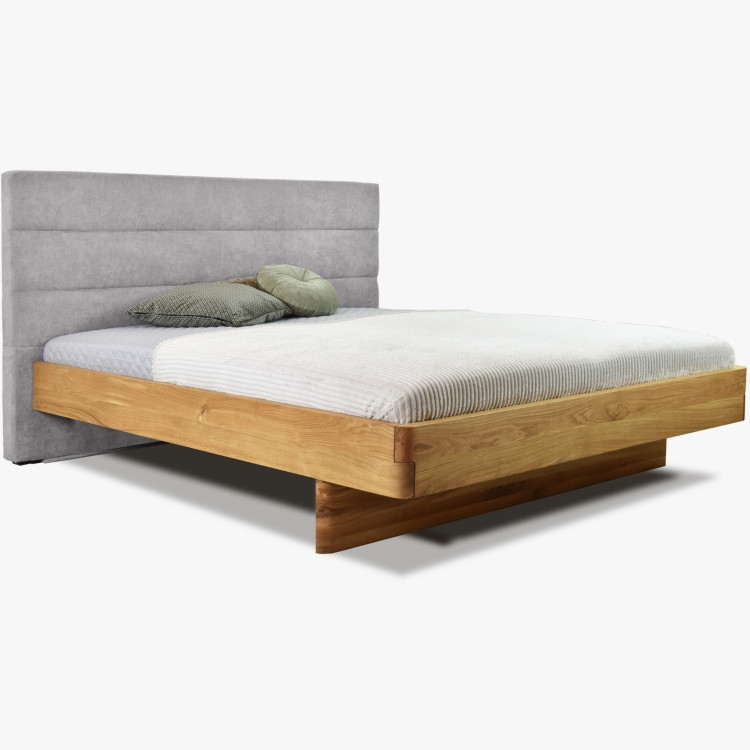 Dubová posteľ Dominika 160x200 cm s látkovým čelom sivá