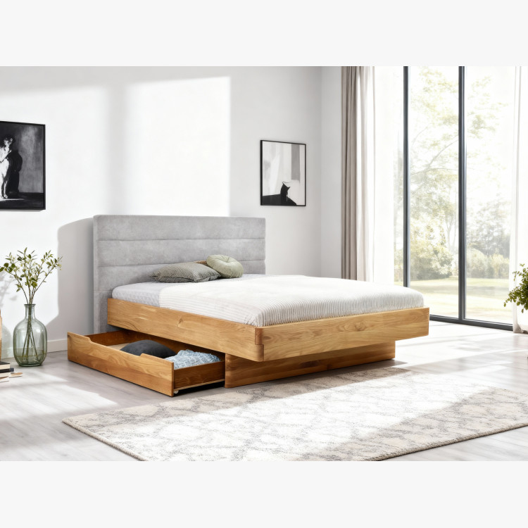 Dubová posteľ Dominika 160x200 cm s látkovým čelom sivá