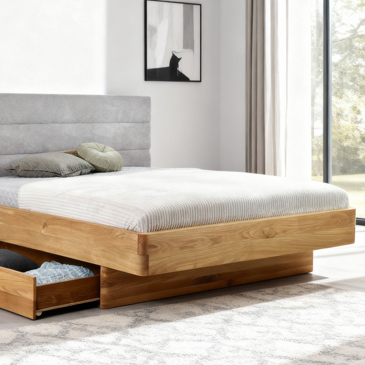 Dubová posteľ Dominika 160x200 cm s látkovým čelom sivá