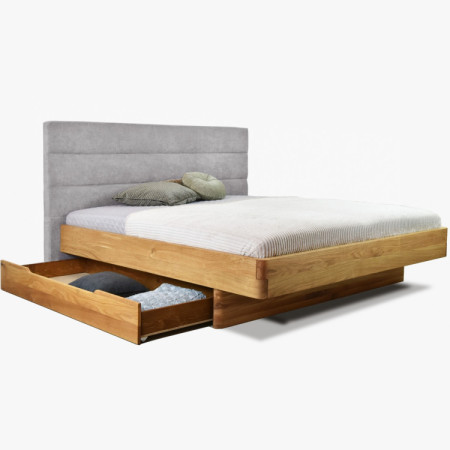 Dubová posteľ Dominika 180x200 cm s látkovým čelom sivá