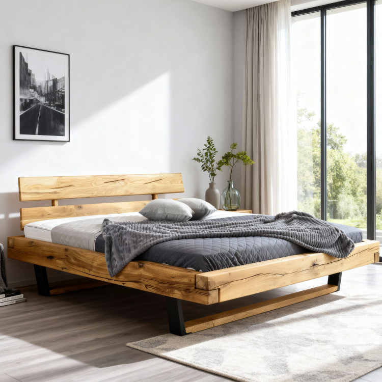 Moderná posteľ z masívu dub na nohách, Laura 200 x 200 cm