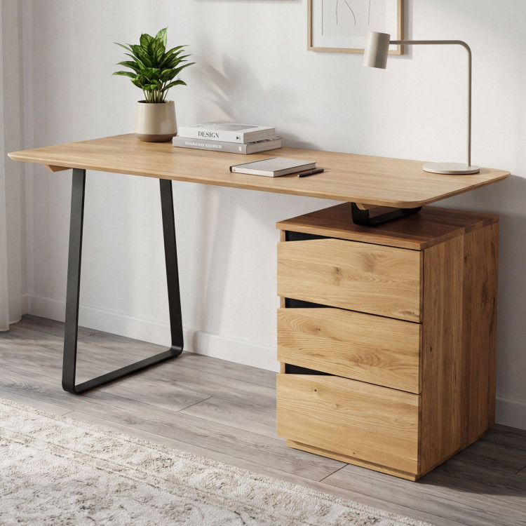 Dubový pracovný stôl, s čiernymi kovovými nohami, Smak