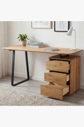 Dubový pracovný stôl, s čiernymi kovovými nohami, Smak 2