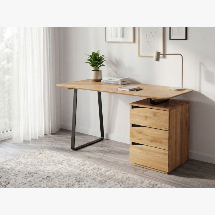 Dubový pracovný stôl, s čiernymi kovovými nohami, Smak