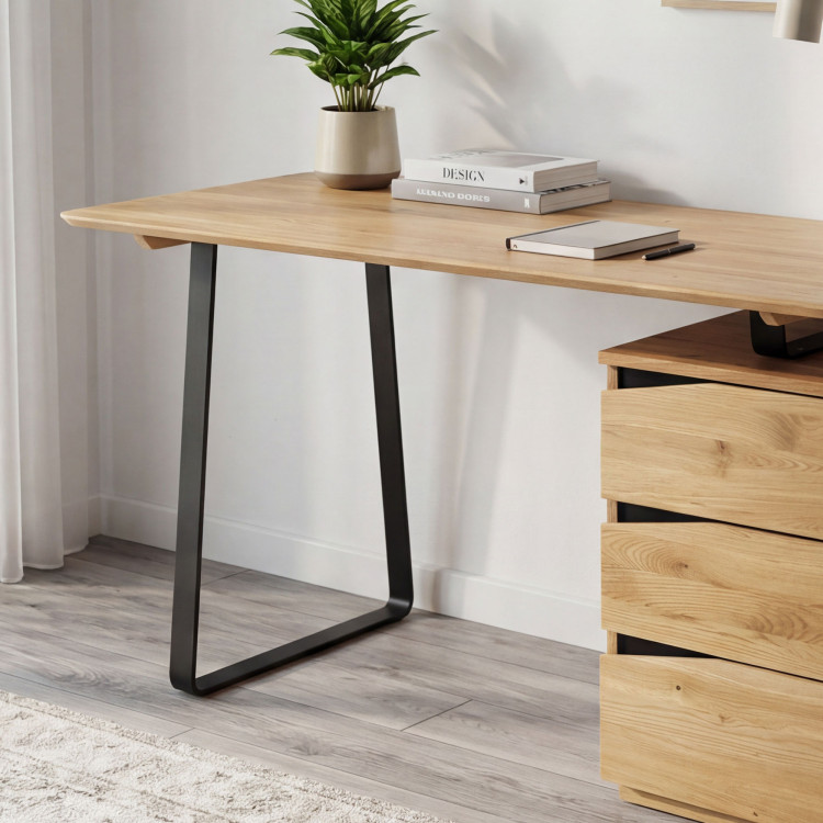 Dubový pracovný stôl, s čiernymi kovovými nohami, Smak