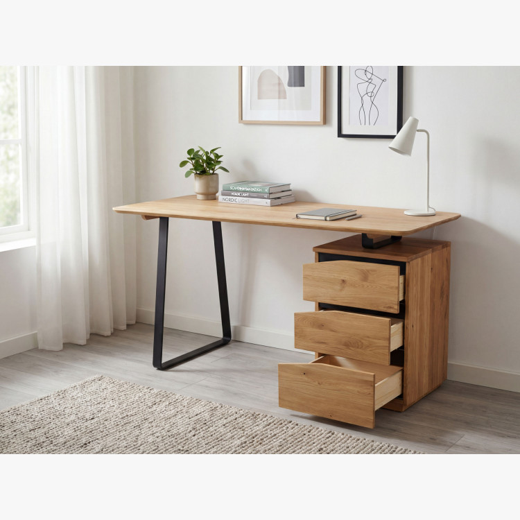 Dubový pracovný stôl, s čiernymi kovovými nohami, Smak