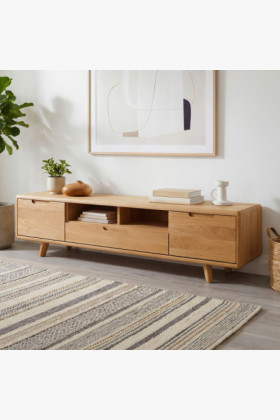 Televízna komoda z dreva, dub natural na nožičkách