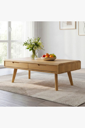 Masívny konferenčný stolík so zásuvkami, dub natural