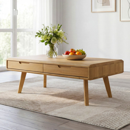 Masívny konferenčný stolík so zásuvkami, dub natural