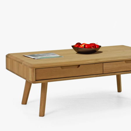 Masívny konferenčný stolík so zásuvkami, dub natural