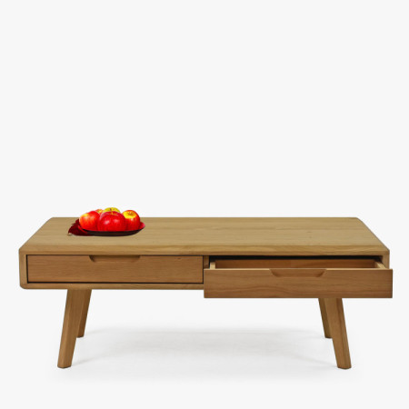 Masívny konferenčný stolík so zásuvkami, dub natural