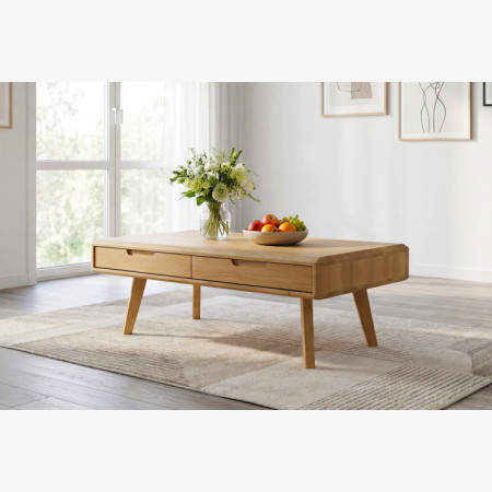 Masívny konferenčný stolík so zásuvkami, dub natural